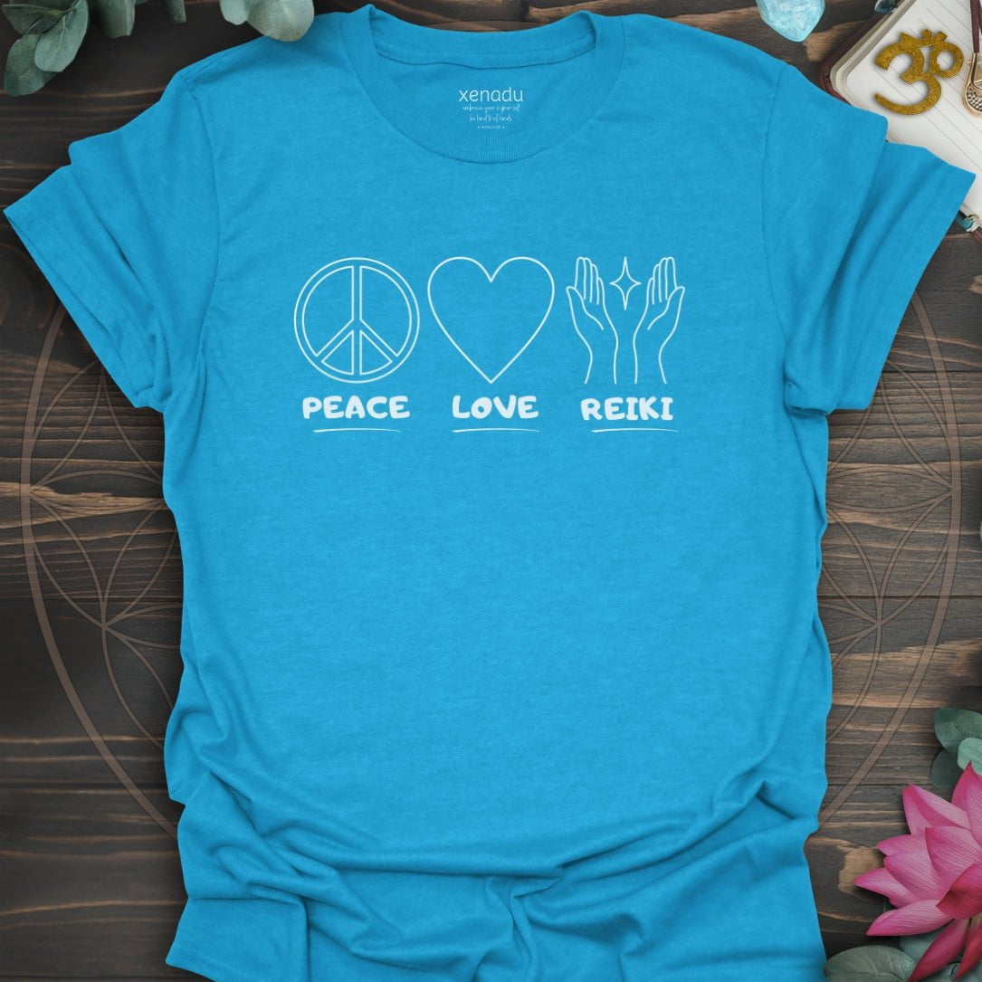 Peace Love Reiki Tee Heather Sapphire T-Shirt