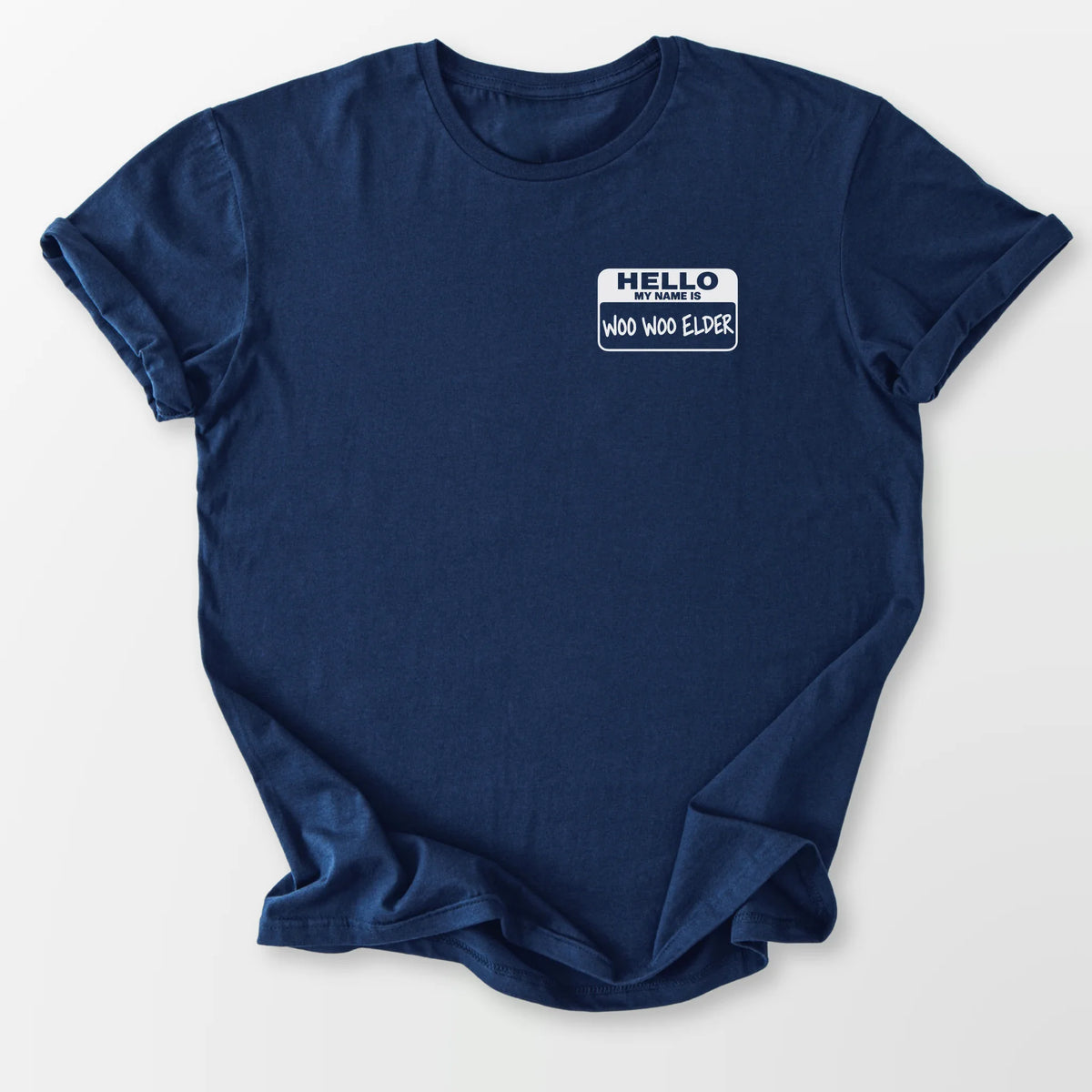 Woo Woo Elder Name Tag Tee Navy T-Shirt