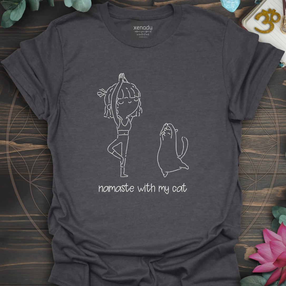 Namaste With My Cat Tee Dark Heather Grey T-Shirt