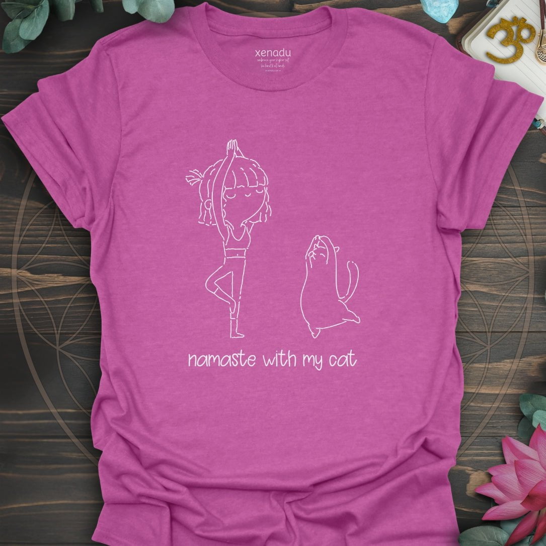 Namaste With My Cat Tee Heather Berry T-Shirt