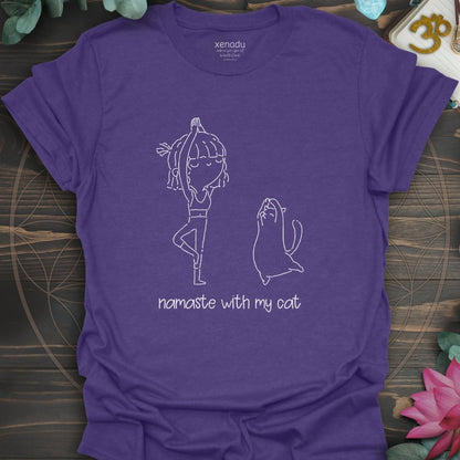 Namaste With My Cat Tee Heather Purple T-Shirt