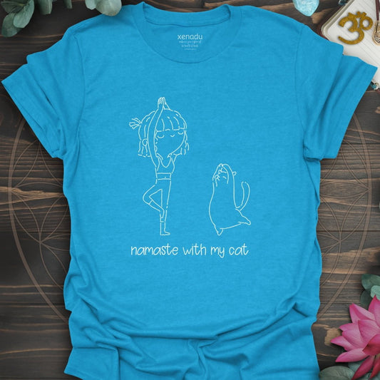 Namaste With My Cat Tee Heather Sapphire T-Shirt