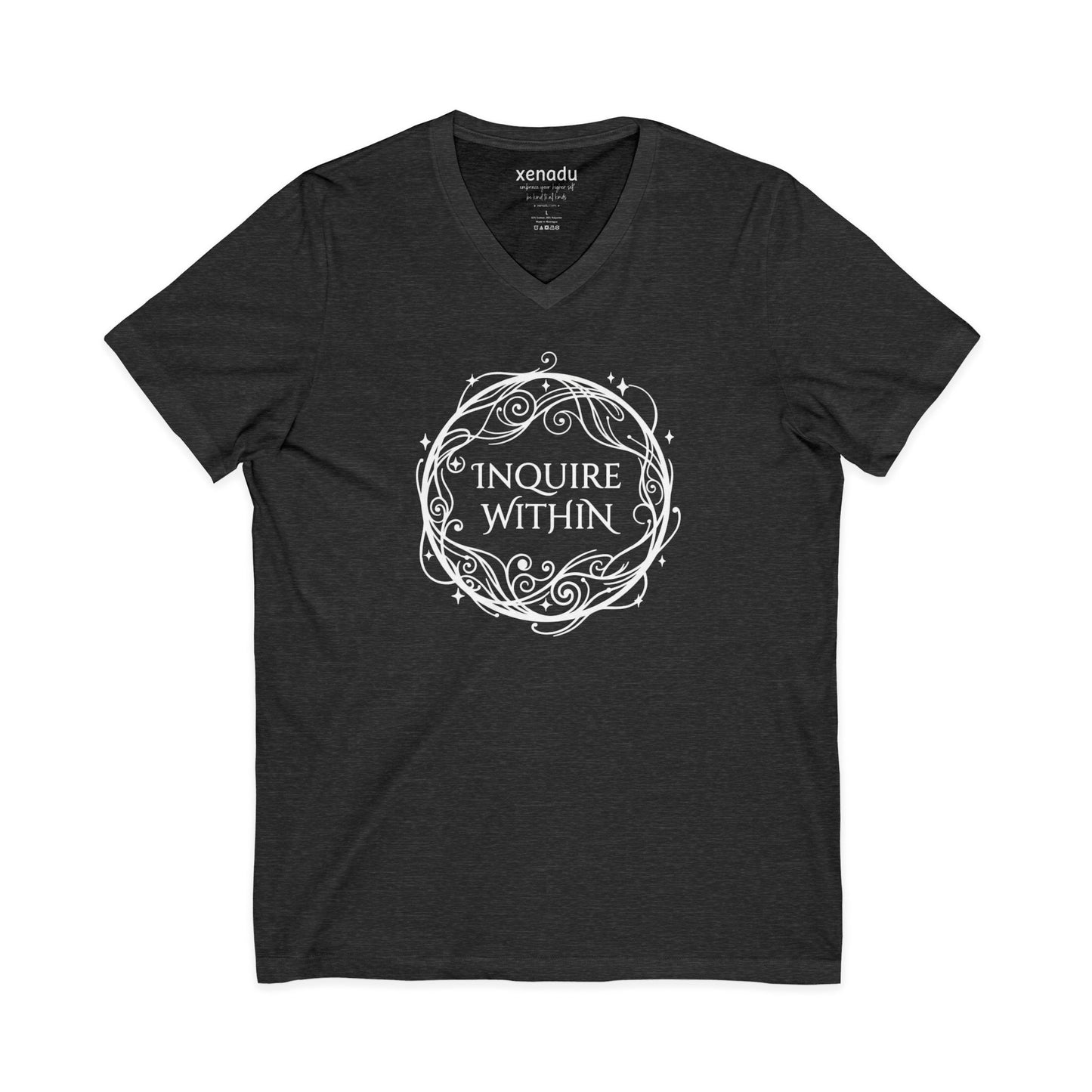 Inquire Within V-Neck Tee Dark Heather Grey V-neck