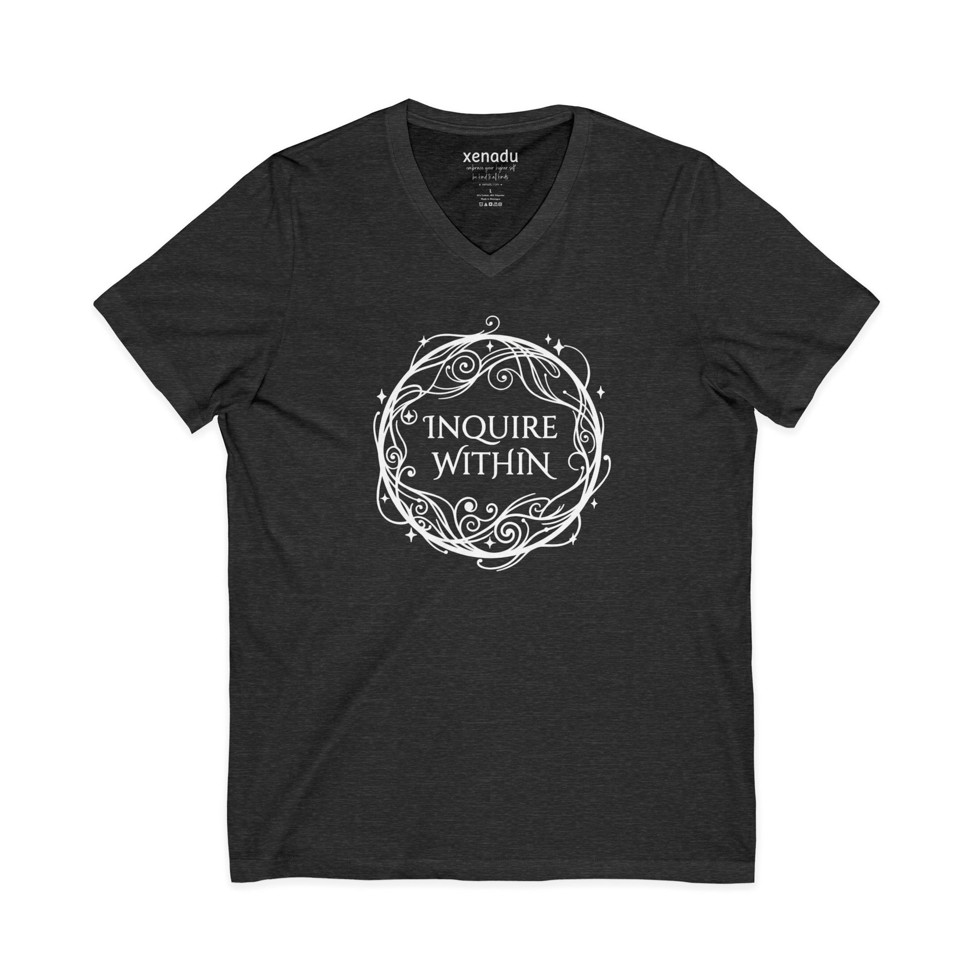 Inquire Within V-Neck Tee Dark Heather Grey V-neck