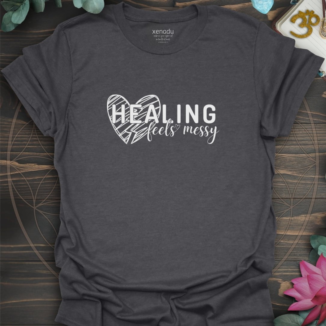 Healing Feels Messy Tee Dark Heather Grey T-Shirt