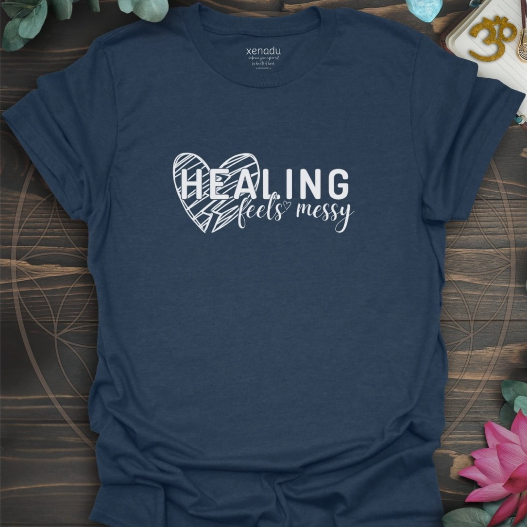 Healing Feels Messy Tee Heather Navy T-Shirt