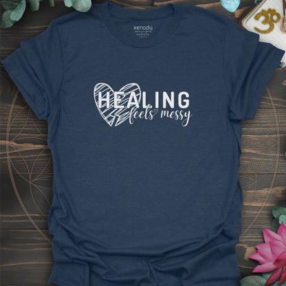 Healing Feels Messy Tee Heather Navy T-Shirt
