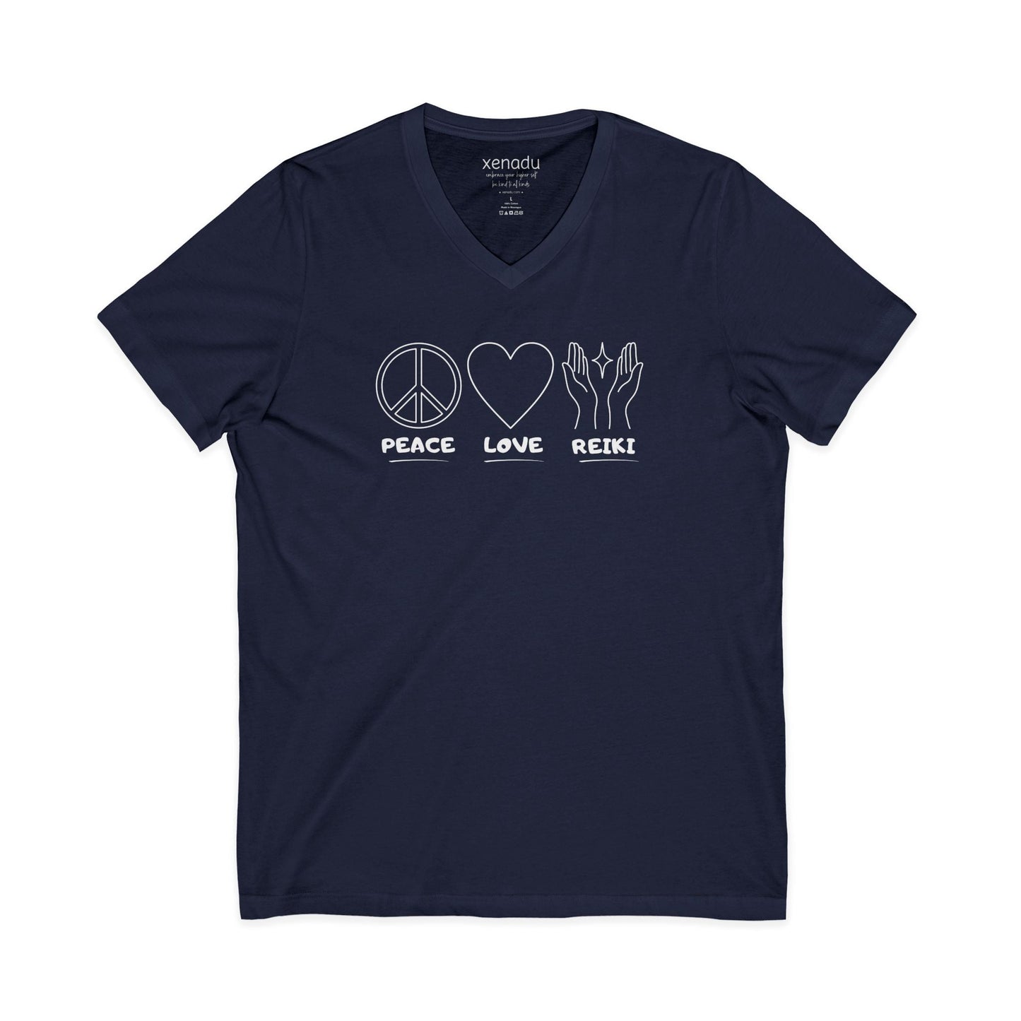 Peace Love Reiki V-Neck Tee Navy V-neck