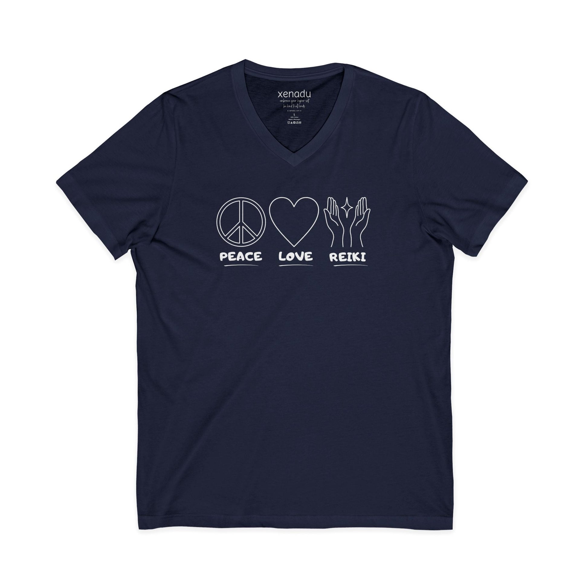 Peace Love Reiki V-Neck Tee Navy V-neck