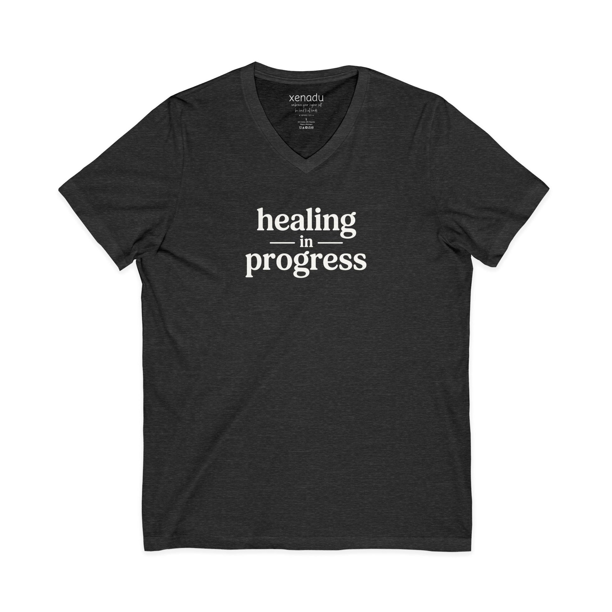 Healing in Progress V-Neck Tee Dark Heather Grey V-neck