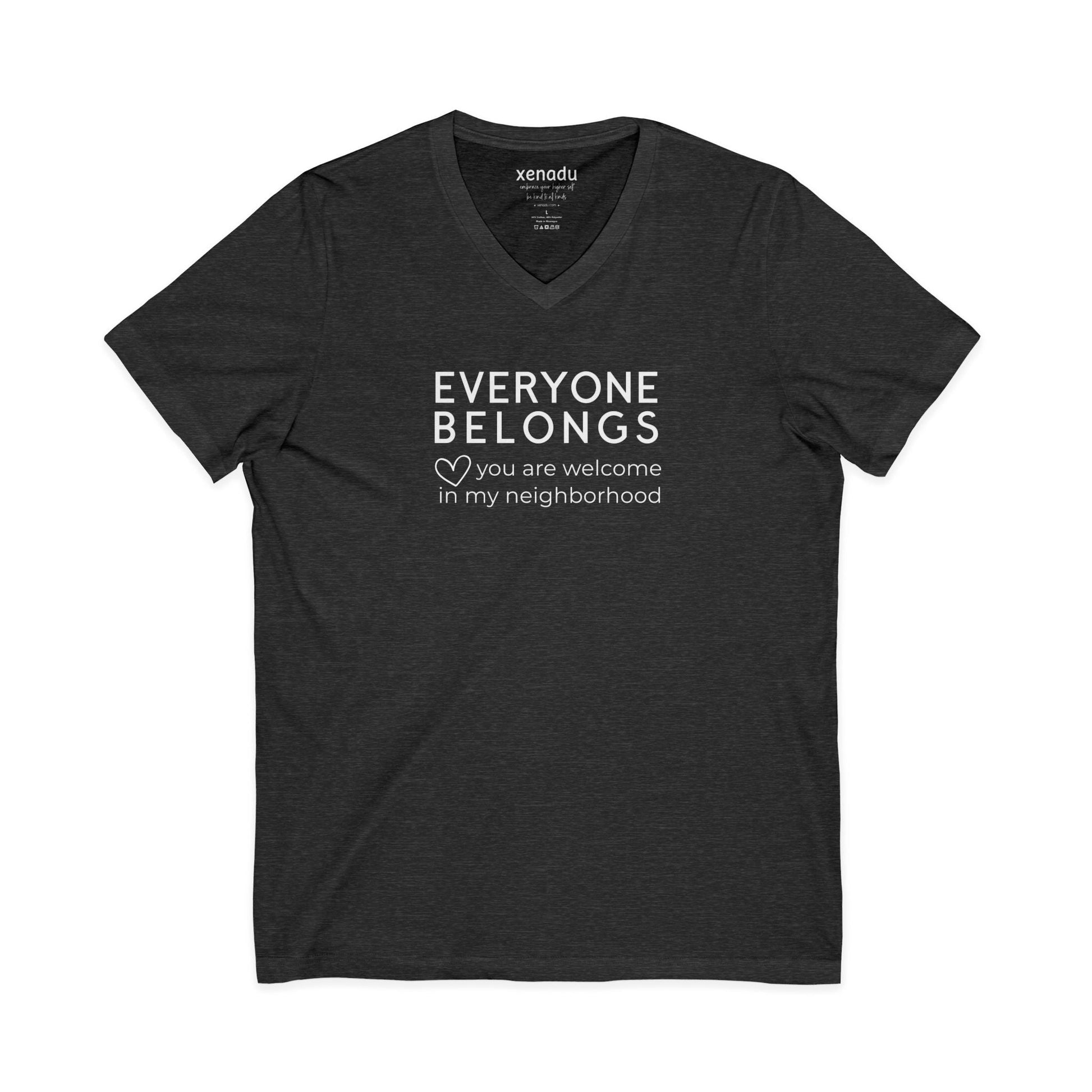 Everyone Belongs V-Neck Tee Dark Heather Grey V-neck