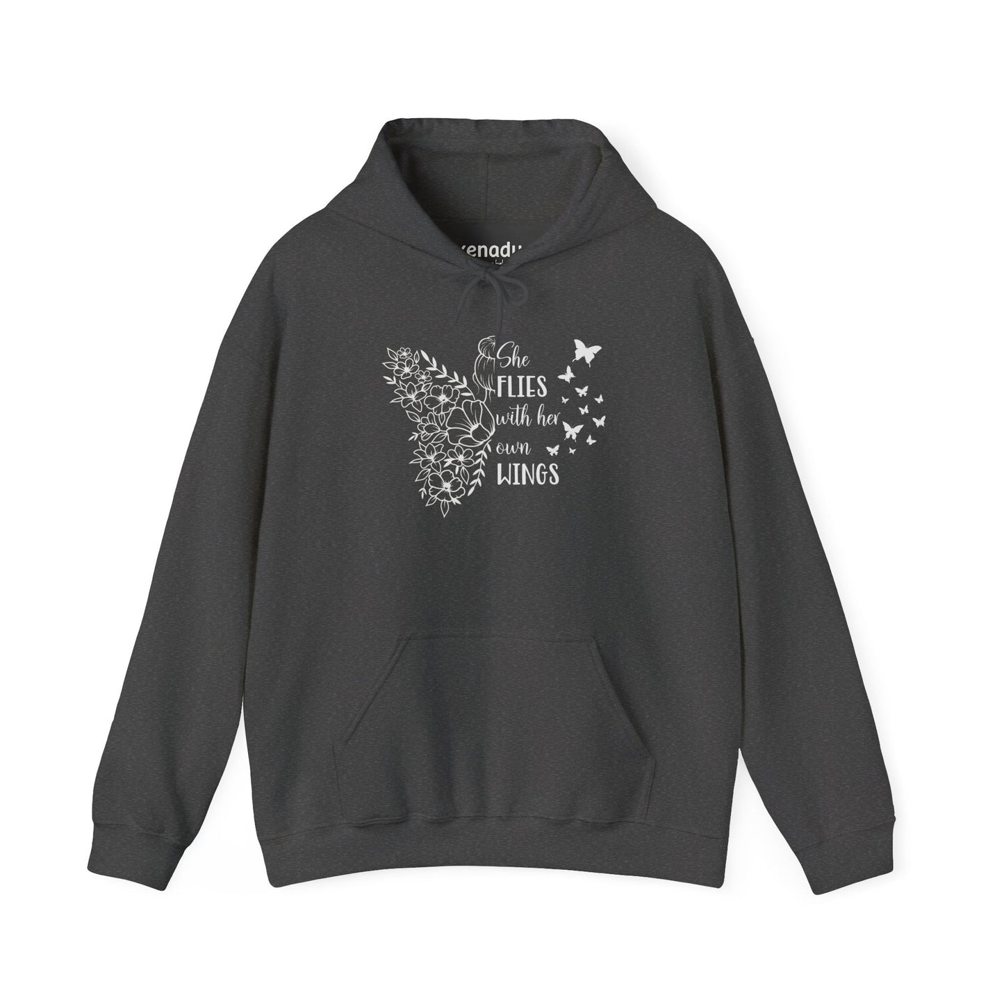 With Her Own Wings Hoodie Dark Heather Grey Hoodie