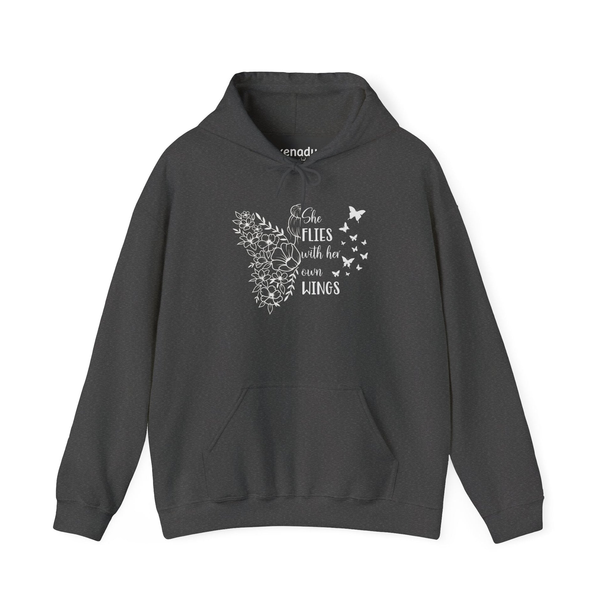 With Her Own Wings Hoodie Dark Heather Grey Hoodie