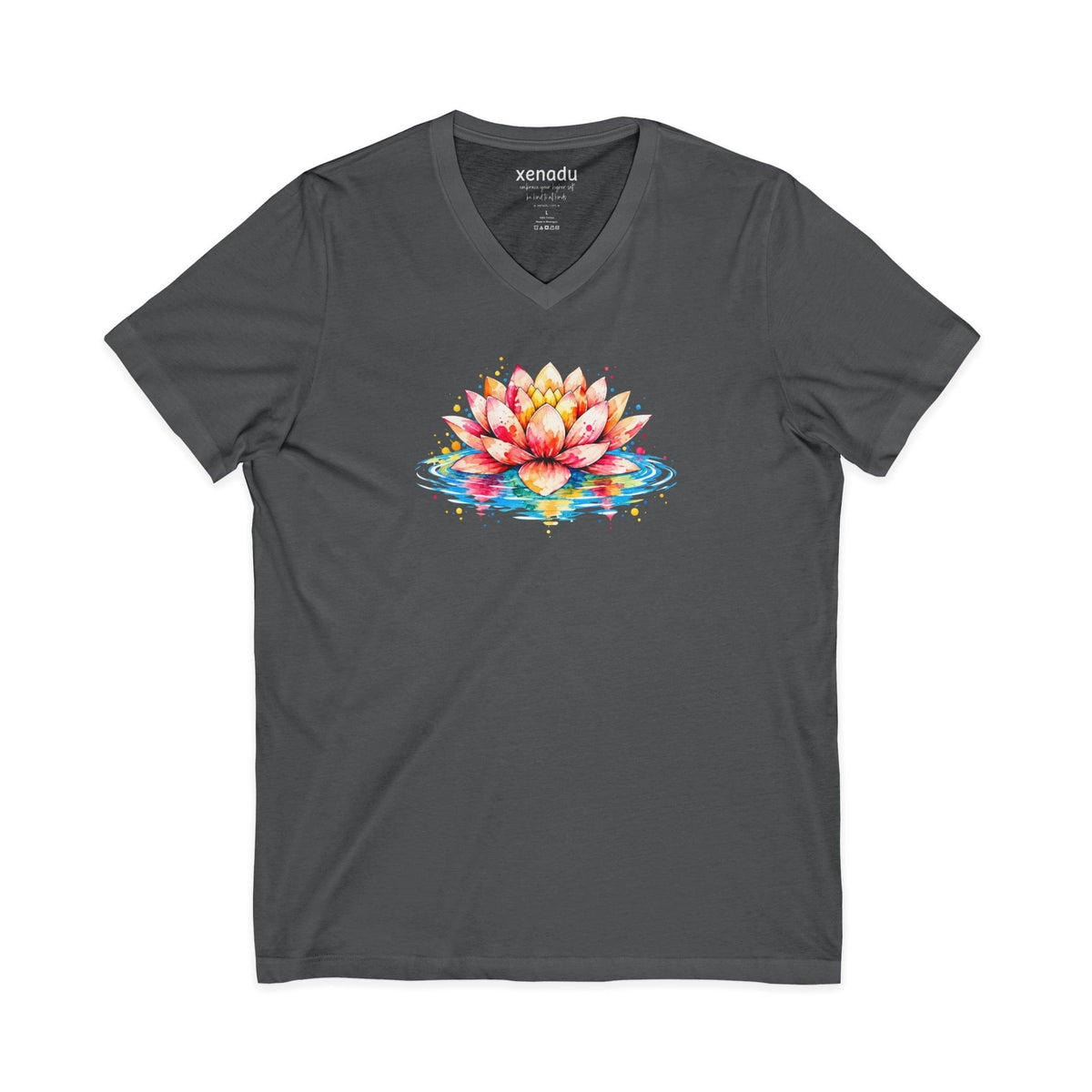 Watercolor Lotus V-Neck Tee Asphalt V-neck