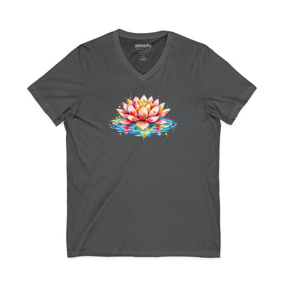 Watercolor Lotus V-Neck Tee Asphalt V-neck