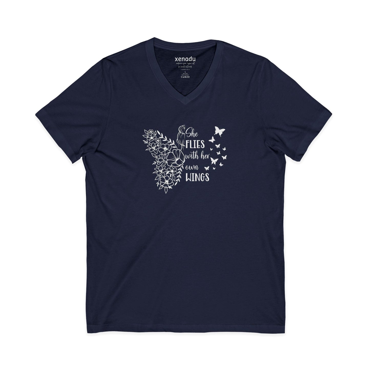 With Her Own Wings V-Neck Tee Navy V-neck