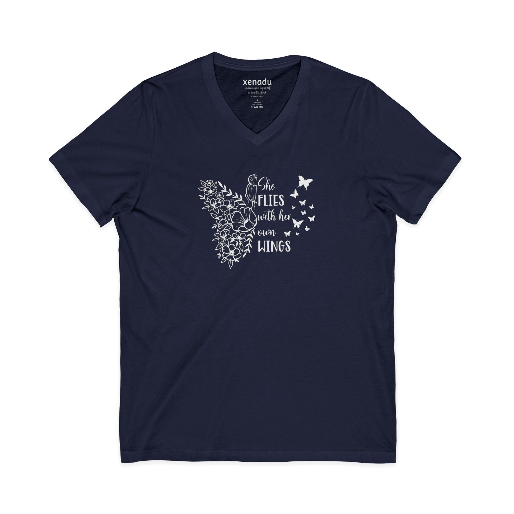 With Her Own Wings V-Neck Tee Navy V-neck
