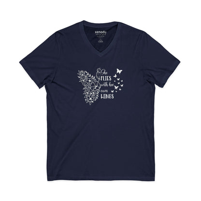 With Her Own Wings V-Neck Tee Navy V-neck