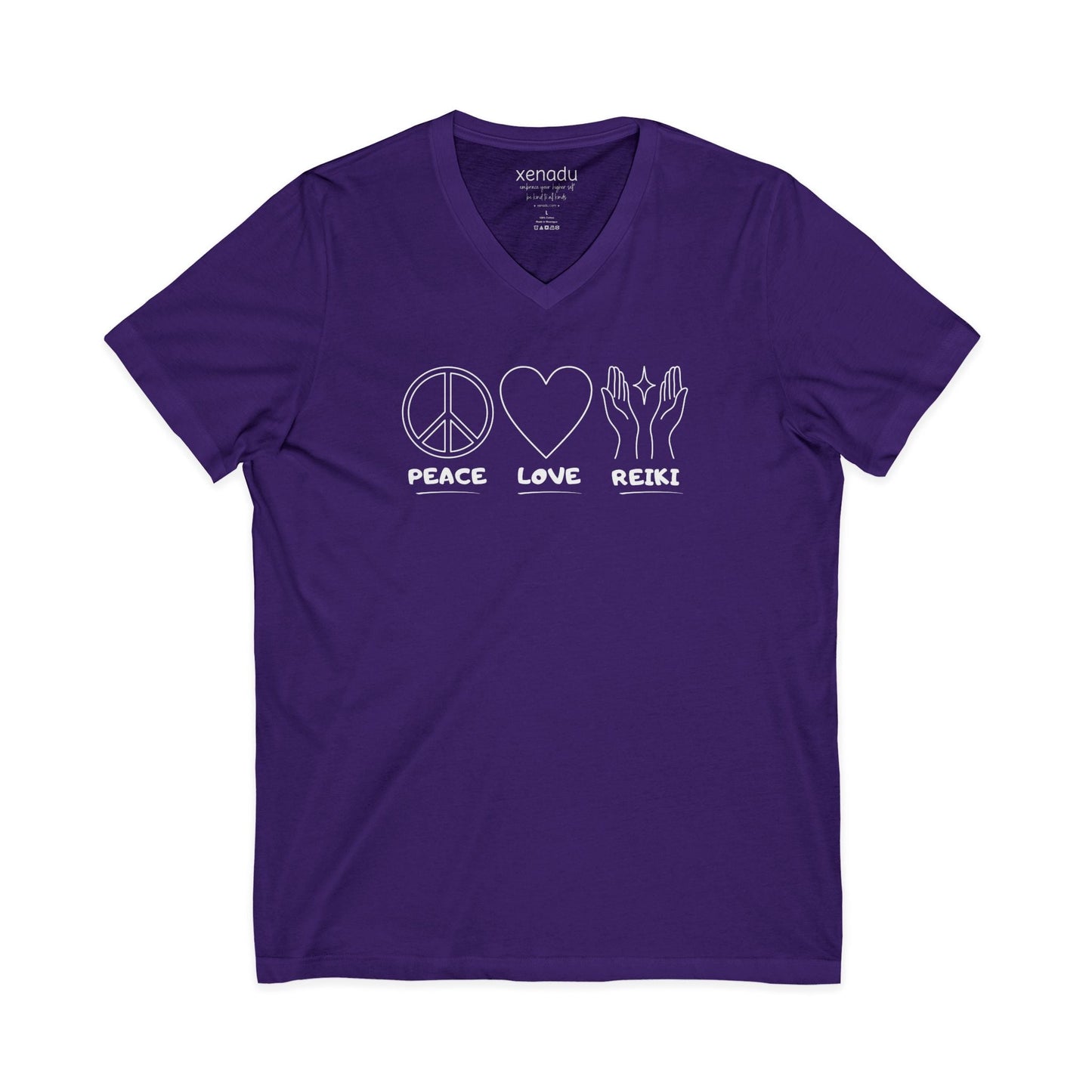 Peace Love Reiki V-Neck Tee Purple V-neck