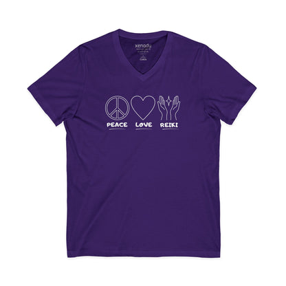 Peace Love Reiki V-Neck Tee Purple V-neck