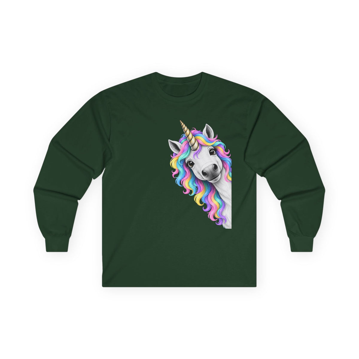 Peeking Unicorn Long Sleeve Tee Forest Green Long-sleeve