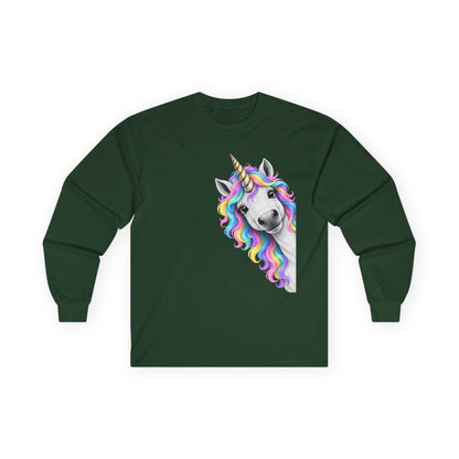Peeking Unicorn Long Sleeve Tee Forest Green Long-sleeve