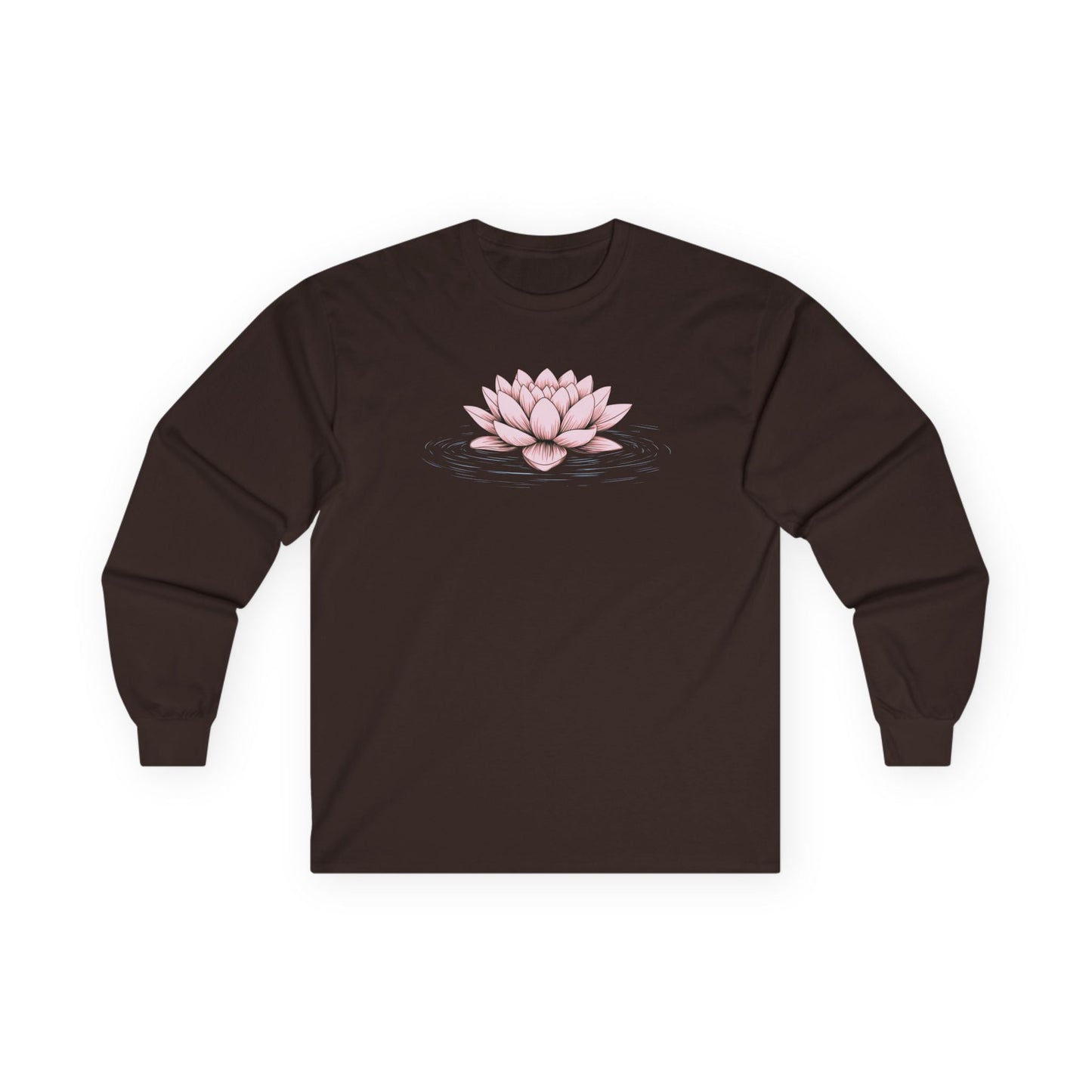 Pink Floating Lotus Long Sleeve Tee Dark Chocolate Long-sleeve