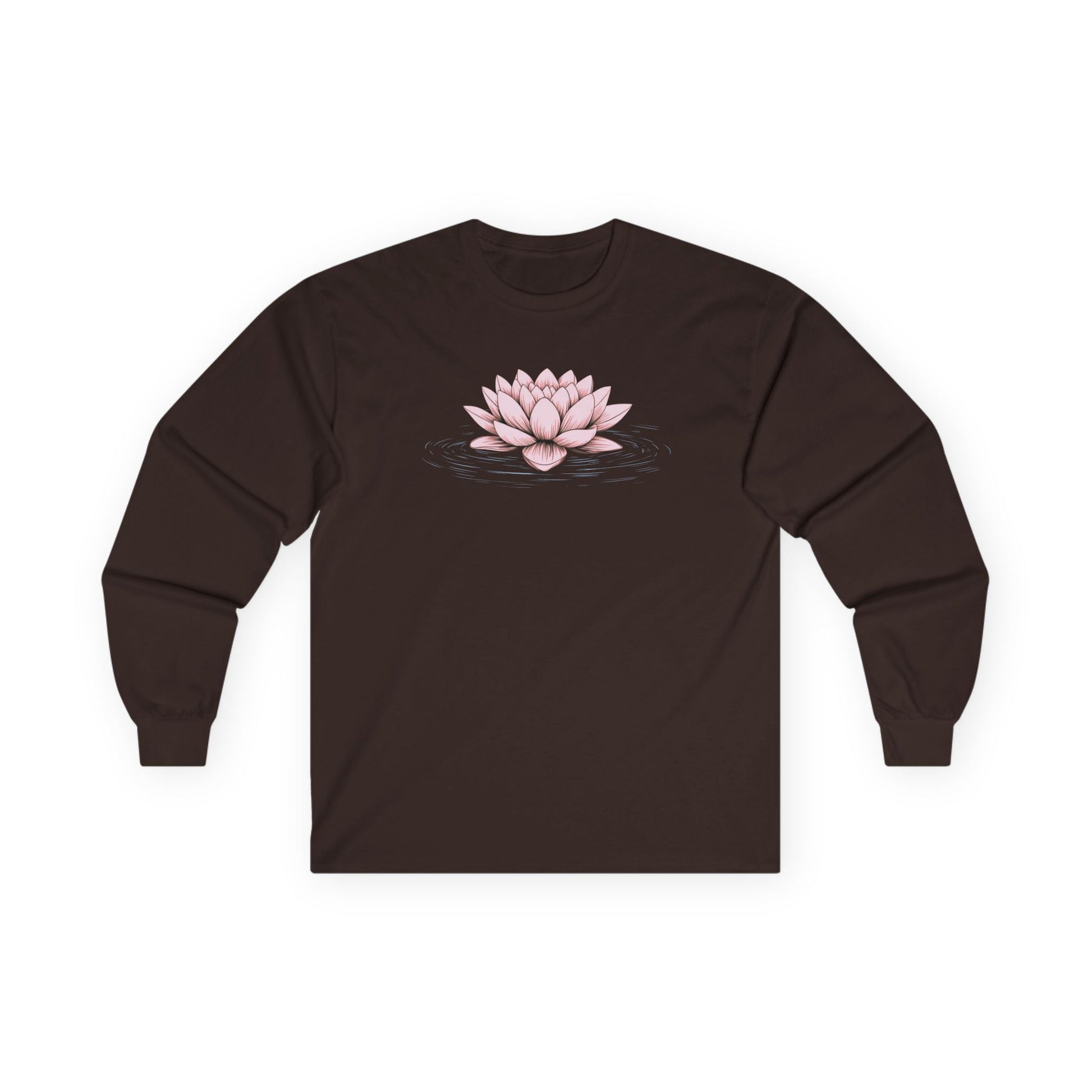 Pink Floating Lotus Long Sleeve Tee Dark Chocolate Long-sleeve