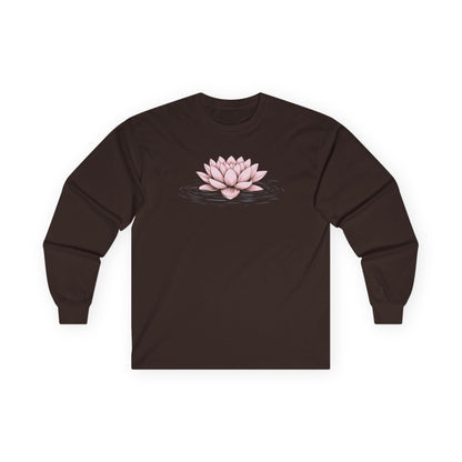 Pink Floating Lotus Long Sleeve Tee Dark Chocolate Long-sleeve