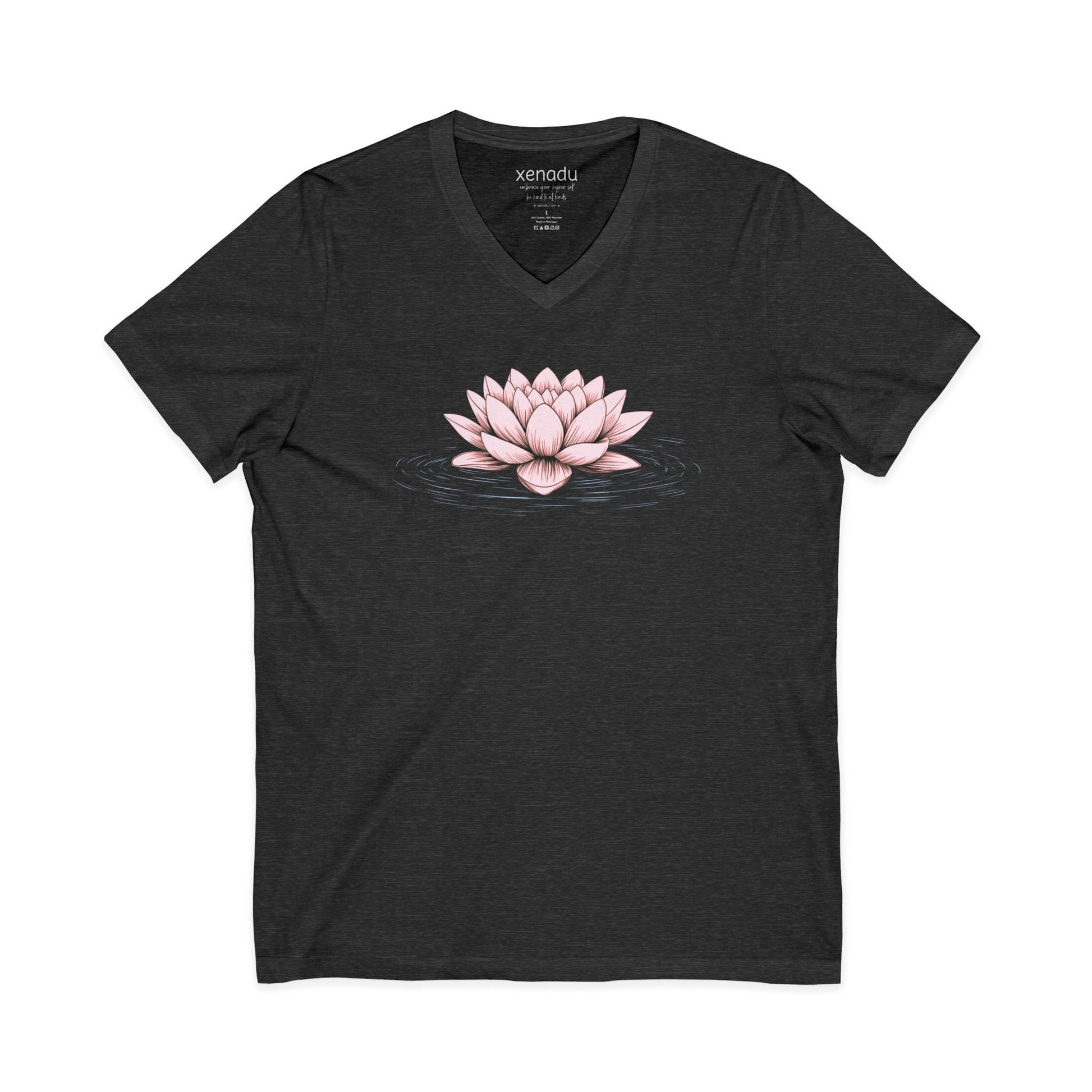 Pink Floating Lotus V-Neck Tee Dark Heather Grey V-neck