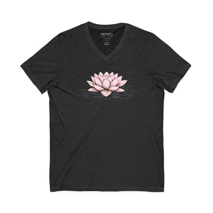 Pink Floating Lotus V-Neck Tee Dark Heather Grey V-neck