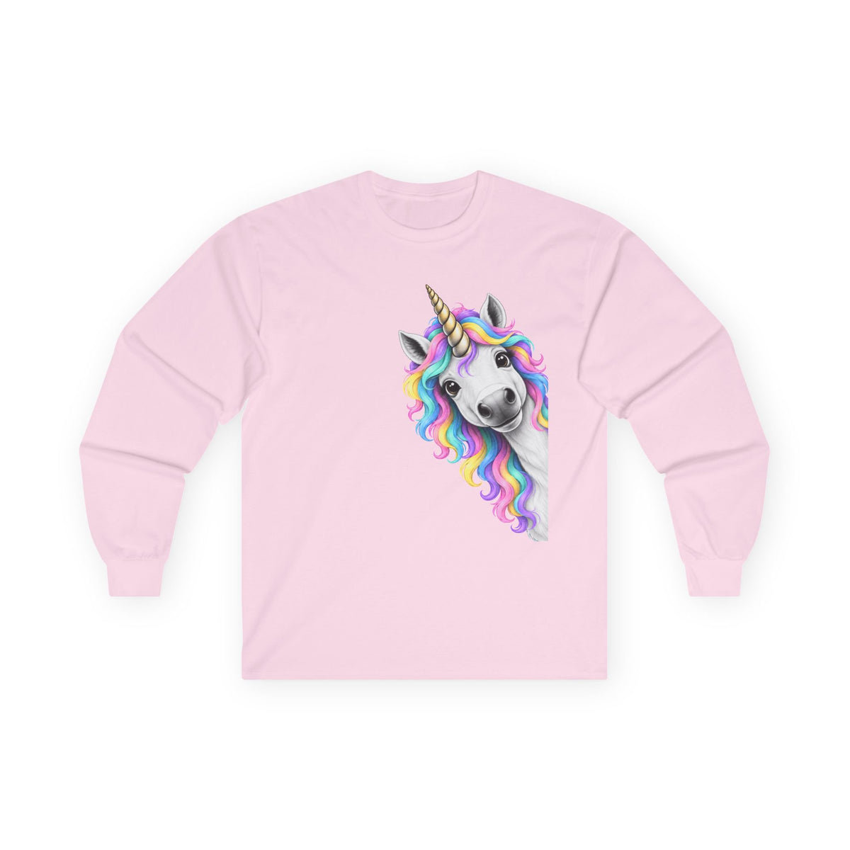 Peeking Unicorn Long Sleeve Tee Light Pink Long-sleeve