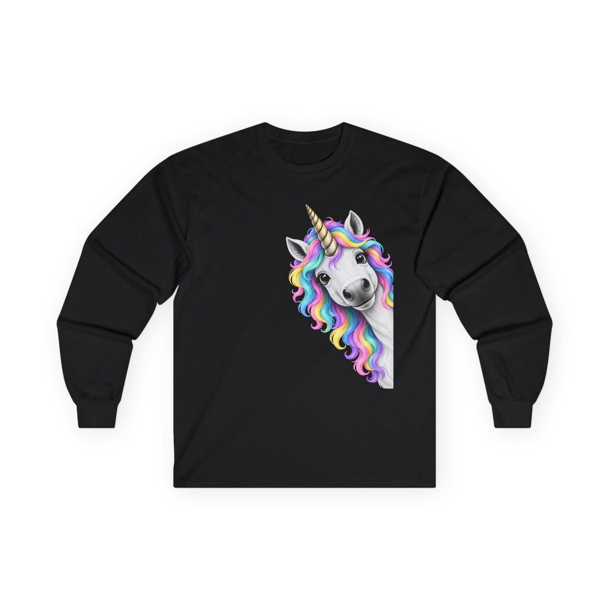 Peeking Unicorn Long Sleeve Tee Black Long-sleeve