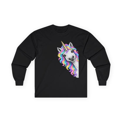 Peeking Unicorn Long Sleeve Tee Black Long-sleeve