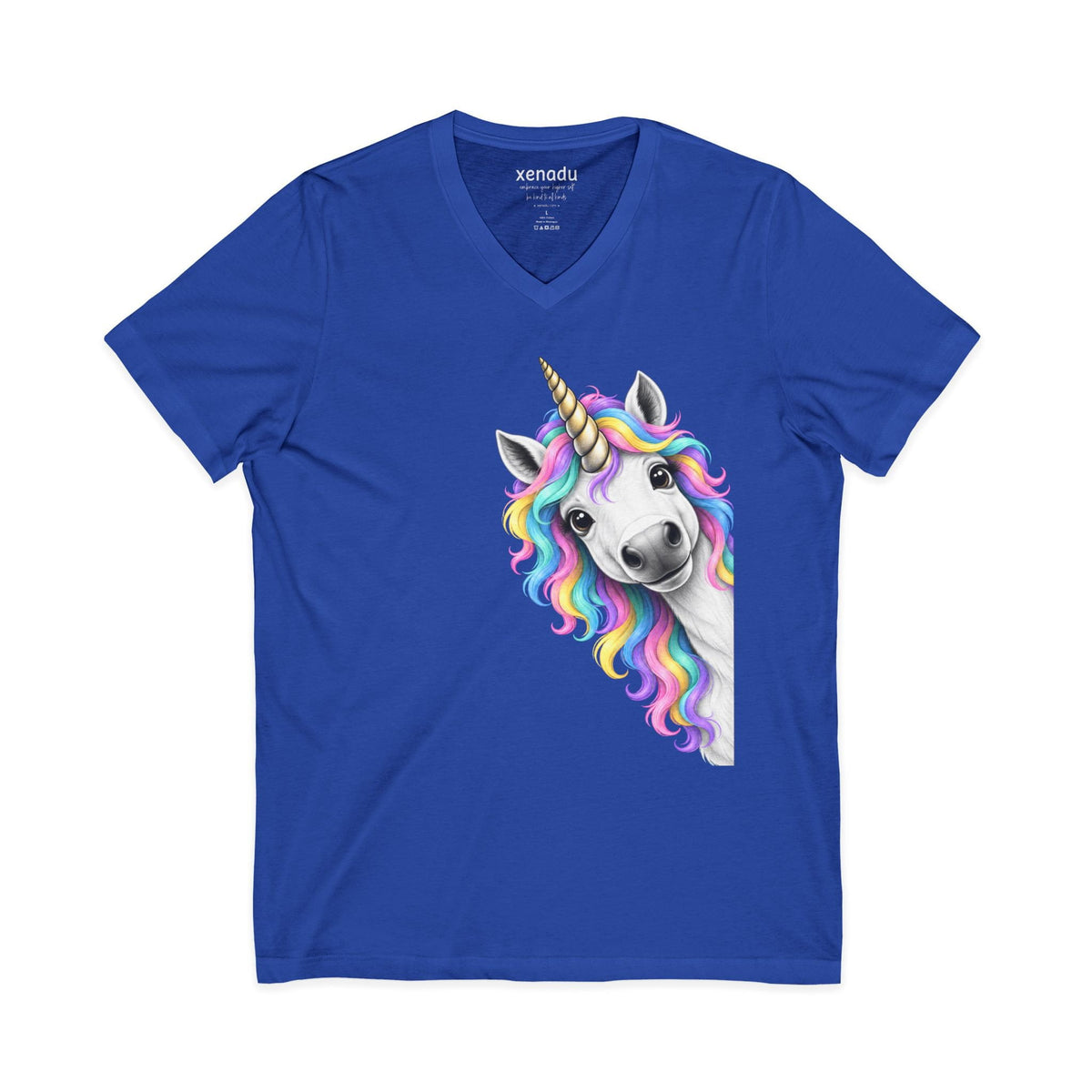 Peeking Unicorn V-Neck Tee Royal Blue V-neck