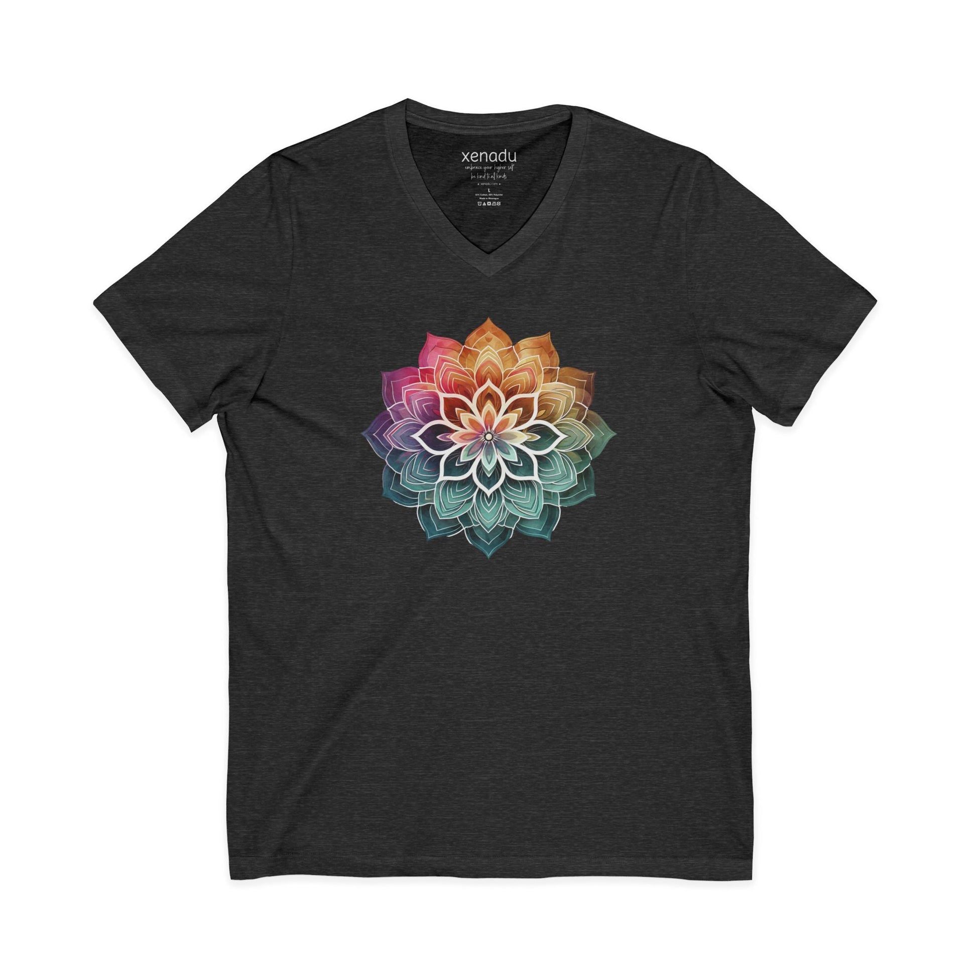 Boho Mandala V-Neck Tee Dark Heather Grey V-neck