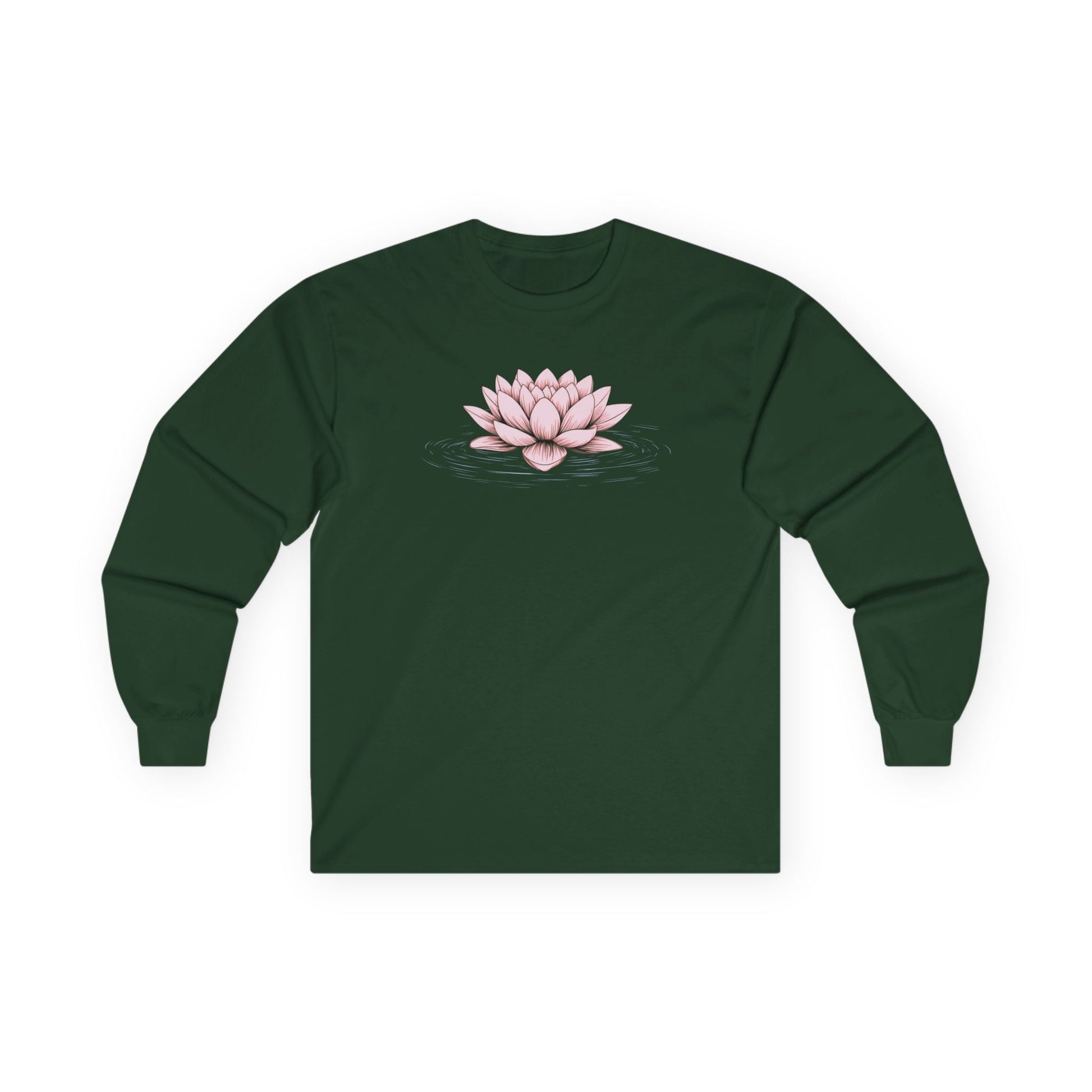 Pink Floating Lotus Long Sleeve Tee Forest Green Long-sleeve