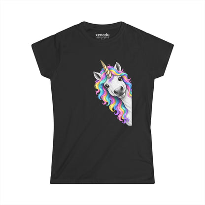 Peeking Unicorn Women's Tee Black T-Shirt