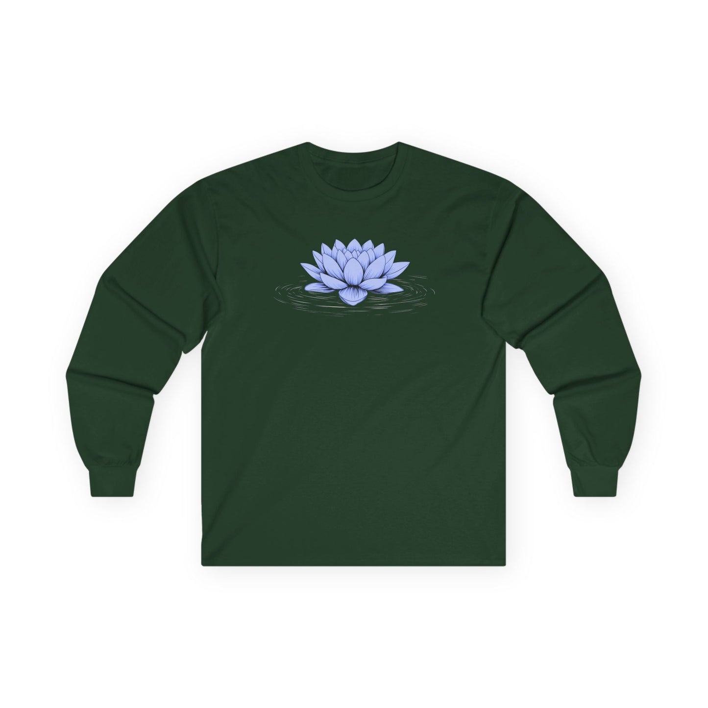 Floating Blue Lotus Long Sleeve Tee Forest Green Long-sleeve