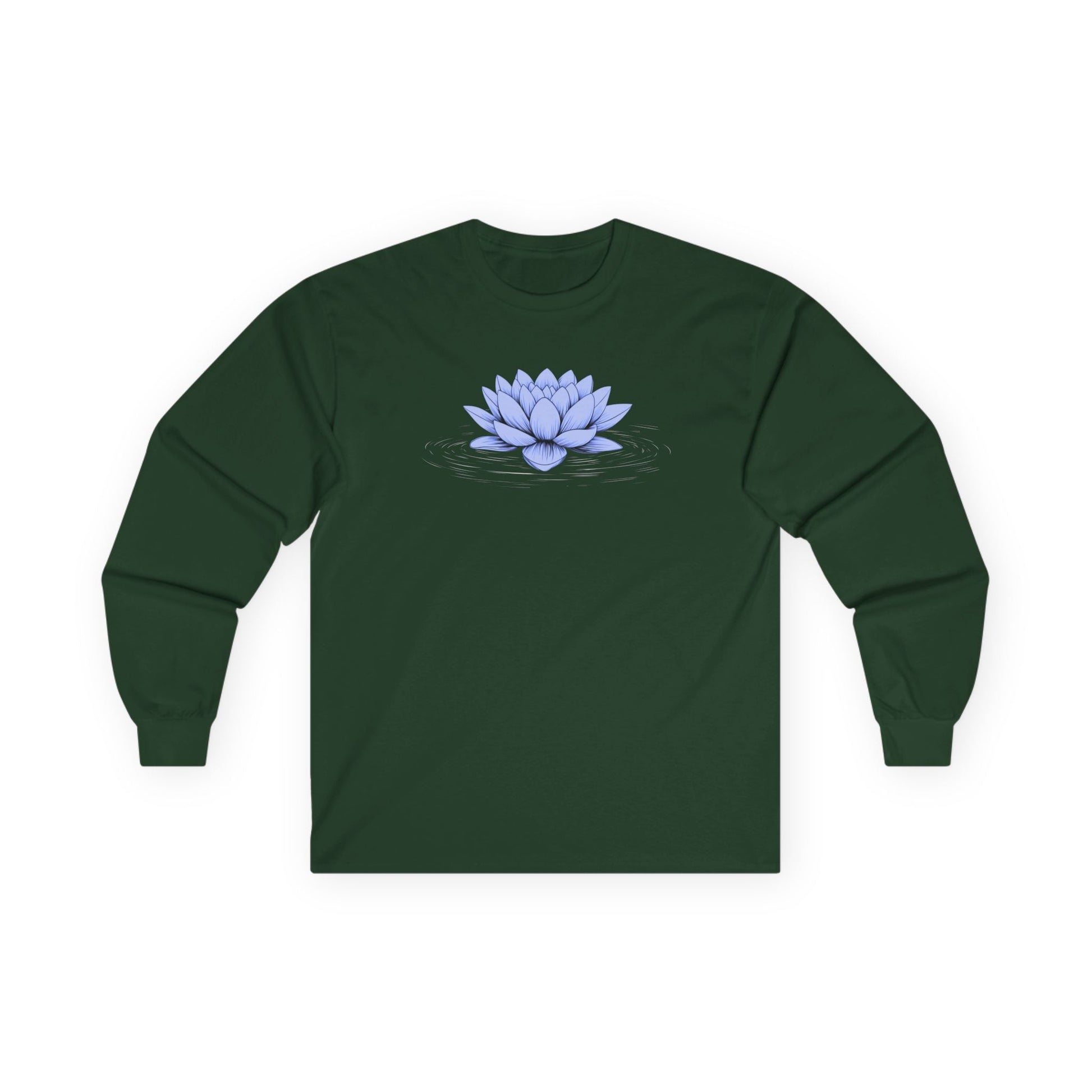 Floating Blue Lotus Long Sleeve Tee Forest Green Long-sleeve