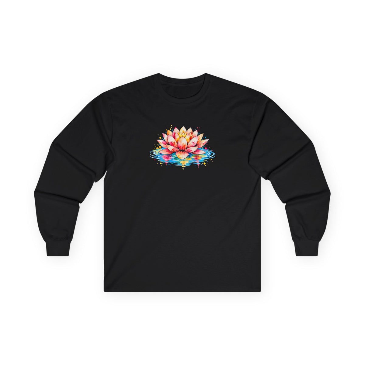 Watercolor Lotus Long Sleeve Tee Black Long-sleeve