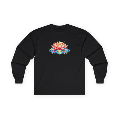 Watercolor Lotus Long Sleeve Tee Black Long-sleeve