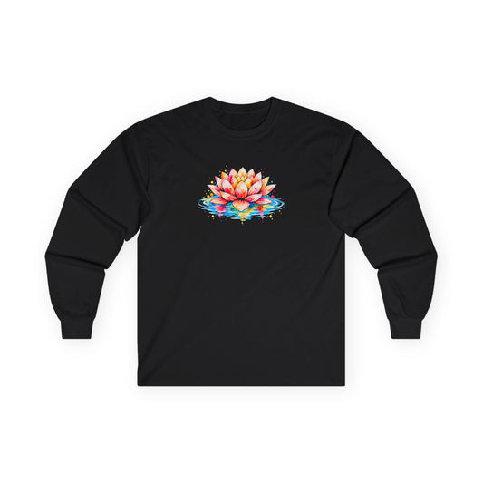 Watercolor Lotus Long Sleeve Tee Black Long-sleeve