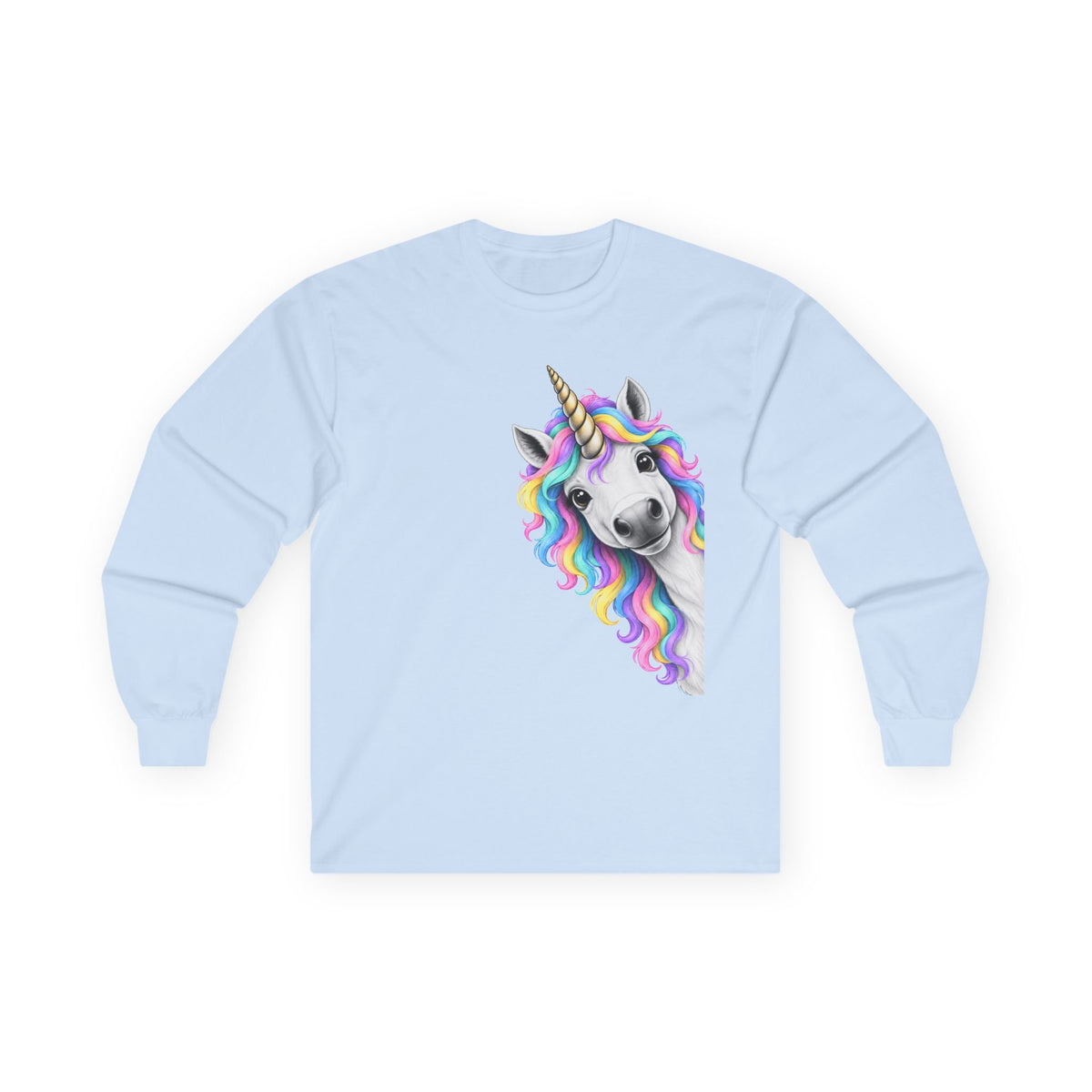 Peeking Unicorn Long Sleeve Tee Light Blue Long-sleeve
