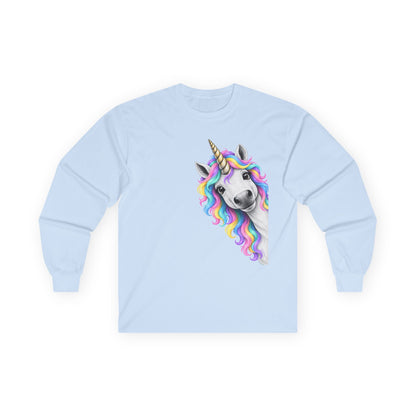 Peeking Unicorn Long Sleeve Tee Light Blue Long-sleeve