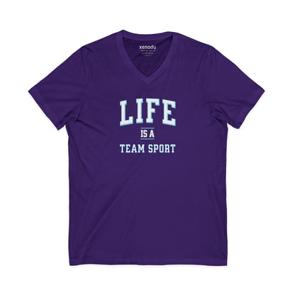 Life is a Team Sport V-Neck Tee Team Purple