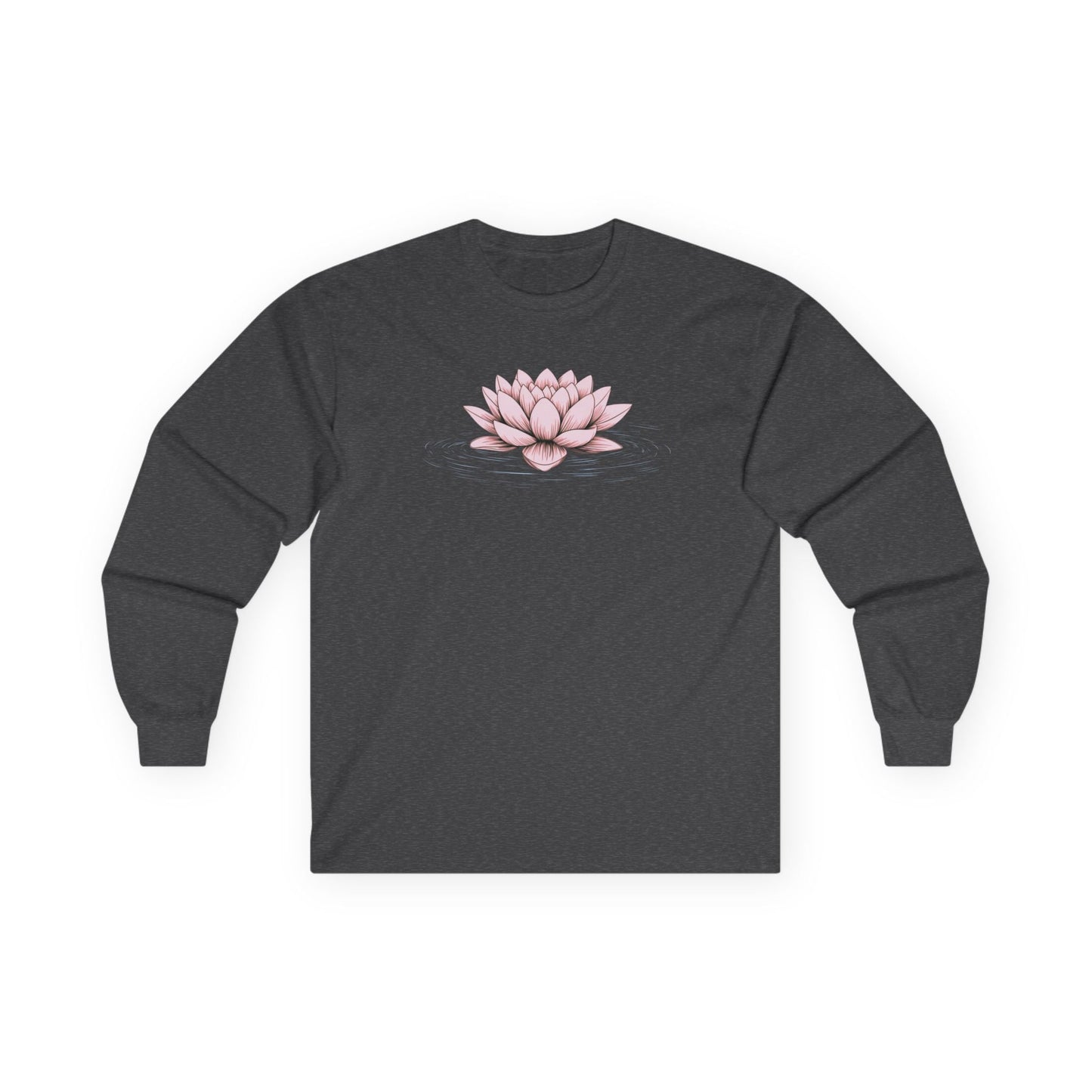 Pink Floating Lotus Long Sleeve Tee Dark Heather Grey Long-sleeve