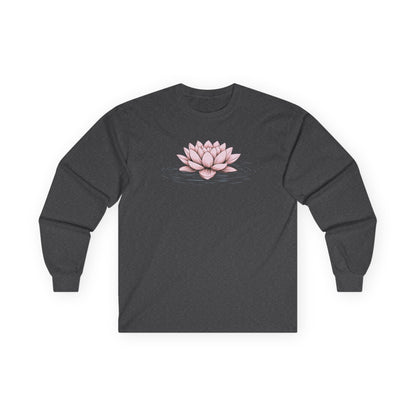 Pink Floating Lotus Long Sleeve Tee Dark Heather Grey Long-sleeve