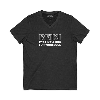 Reiki is Like a Hug V-Neck Tee Dark Heather Grey V-neck