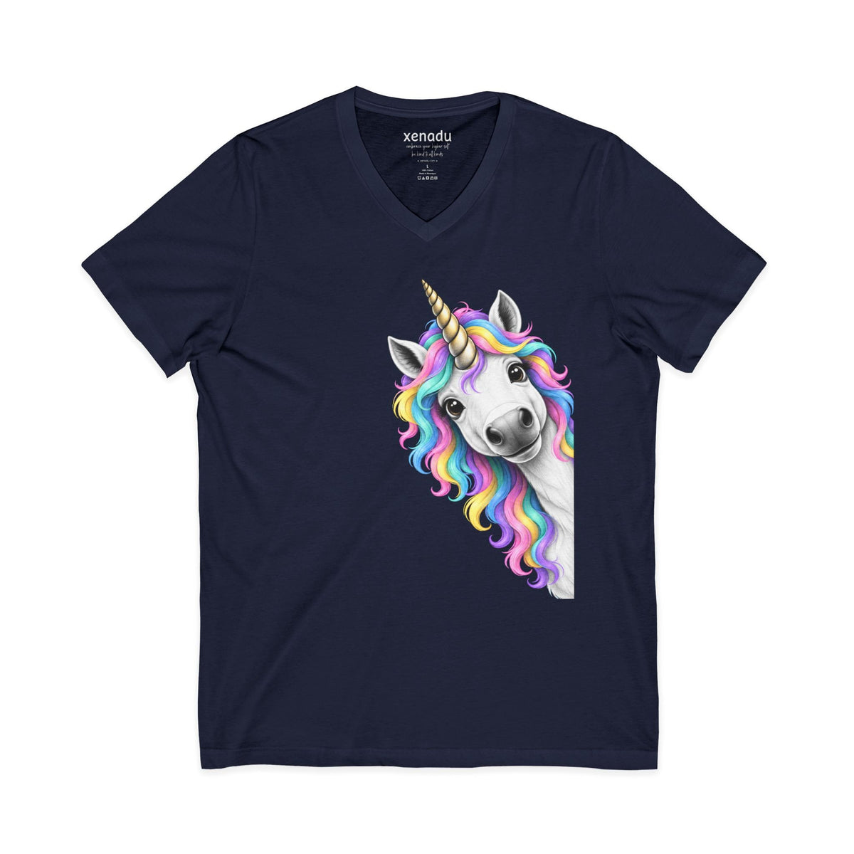 Peeking Unicorn V-Neck Tee Navy V-neck